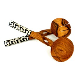 11-Inch Olive Wood Salad Serving Set with Twisted Handles