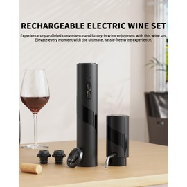 CIRCLE JOY Electric Wine Bottle Opener Set Rechargeable 7-in-1 Wine Set with Foil Cutter, Electric Wine Opener, Electric 2in-1 Wine Aerator & Pourer, Electric Vacuum Pump and 2 Wine Stoppers, Black