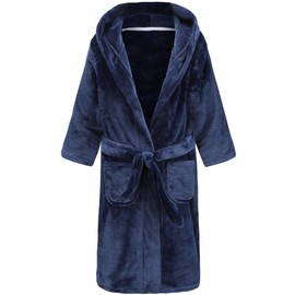 BTPEIHTD Boys' Hooded Bathrobe Kids Plush Fuzzy Fleece Robe Teen boy Soft Spa Robe Girls Sleepwear pajamas Toddler Nightgown Navy blue 9-10Years