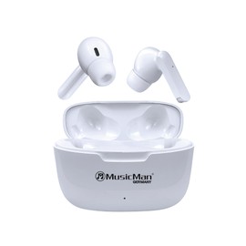 MusicMan Bluetooth In-Ear Headphones with Charging Box - TWS Earbuds with Microphone, Touch Control, USB-C, 16h Runtime, 300h Standby, White - True Wireless BT-X63