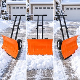 74cm Wheeled Snow Shovel for Driveways – 5-Position Adjustable Handle & Blade for Easy Winter Snow Removal, Green