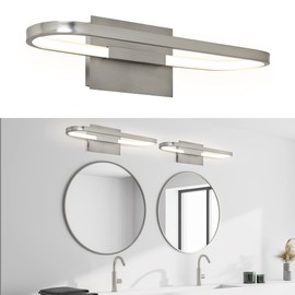 Ultralux Modern Hoop Edge Lit LED Vanity Light - 20 Inch Wall Mounted Modern Bathroom Light Fixture - 10W, 3000K & ETL Listed - Easy Install, Bright LED Vanity Mirror Light - (Brushed Nickel)