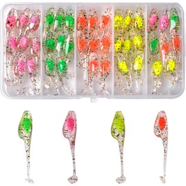 40PCS Fishing Lure for Saltwater Freshwater,Bass Soft Plastic Lure Jigs Kit, Jig Heads Hooks Split-Tail Grub Baits for Crappie Fishing Panfish Bluegill Lures