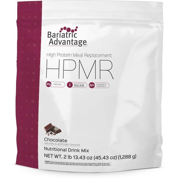 Bariatric Advantage High Protein Meal Replacement Drink Mix, Protein Powder Whey Isolate for Gastric Bypass and Sleeve Gastrectomy Patients, 27g Protein, Lactose Free - Chocolate, 28 Servings