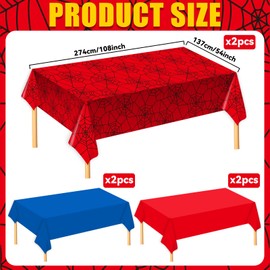 6Pcs Spider Theme Tablecloths Disposable Hero Party Plastic Table Cover Large Rectangle Red Blue Spiderweb Table Cloth for Kids Boys Spider Birthday Party Decorations Baby Shower Supplies 108x54 Inch