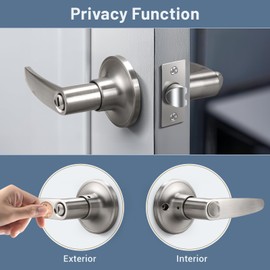 KNOBWELL 4 Pack Satin Nickel Door Handles with Lock, Privacy Door Levers keyless, Heavy Duty Door Locks for Bedroom and Bathroom, Zinc Alloy Door Knobs Door Lever Set