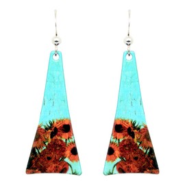 Sunflowers Van Gogh Earrings by d'ears Non-Tarnish Sterling Silver French Hook Ear Wire, made in the U.S.A.