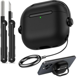【with Safety Lock】 for Airpods 4 Case, TPU Airpods 4th Generation Case with Cleaner, Drop Protection Airpods 4 Case 2024 with Lock with Keychain, Black