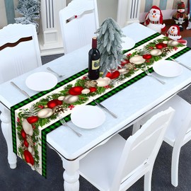 Nepnuser Black and Green Buffalo Check Plaid Christmas Table Runner 72 Inches Long Gingham Xmas Decoration Holiday Home Kitchen Decor