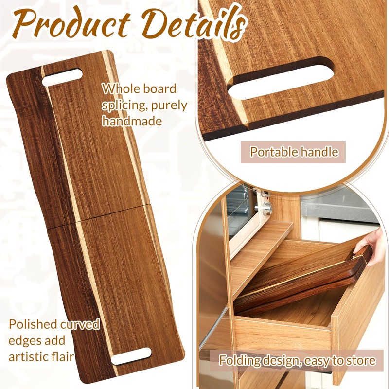 FoldTier Large Acacia Charcuterie Board with Handles 33 x 12