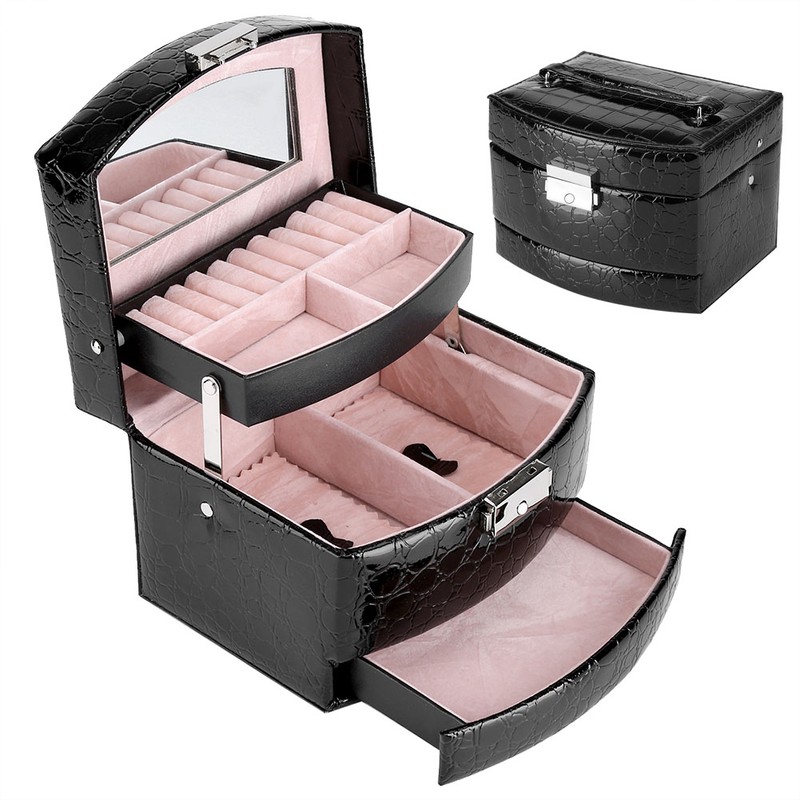 3 Layers Jewelry Necklace Ring Storage Box Case Lady Gift