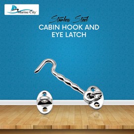MARINE CITY 316 Grade Stainless Steel Buckle Gloss Polished Finished Cabin Hook and Eye Latch Catch Privacy Hook 3 Inches for Marines – Cabin Doors – Shed Doors – Gates – Windows (Pack of 1)