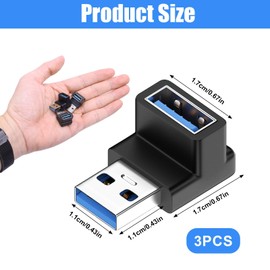 talNite USB 3.0 Right Angle Adapters, USB-A Male to Female 90-Degree Extension Connectors, High-Speed Data Transfer and Charging for Devices with USB-A Ports (3)