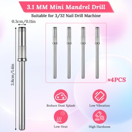 Andibro 4Pcs Nail Drill Bit Shank Mandrel, Mandrel Bits for Small Sanding Bands Small Mandrel Nail Bit 3.1 MM Mini 3/32 Shank Nail Drill Bits for Electric Drill File Machine