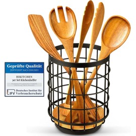 HIKITCHEN® - Bamboo Kitchen Utensil Holder | High Quality Kitchen Aid, Utensil Container & Storage Organiser for Cooking Utensils and Kitchen Accessories