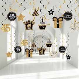 45th Birthday Party Decorations Birthday Party Hanging Swirls Ceiling Decorations Cards Cutouts 45th Shiny Foil Swirls Decorations for 45 Years Old Birthday Ornaments Party Supplies