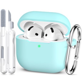 MHYALUDO for AirPods 4th Generation Case Cover 2024, Military Grade Soft Silicone Shock-Absorbing for AirPods 4 Case with Keychain & Cleaning kit, Turquoise