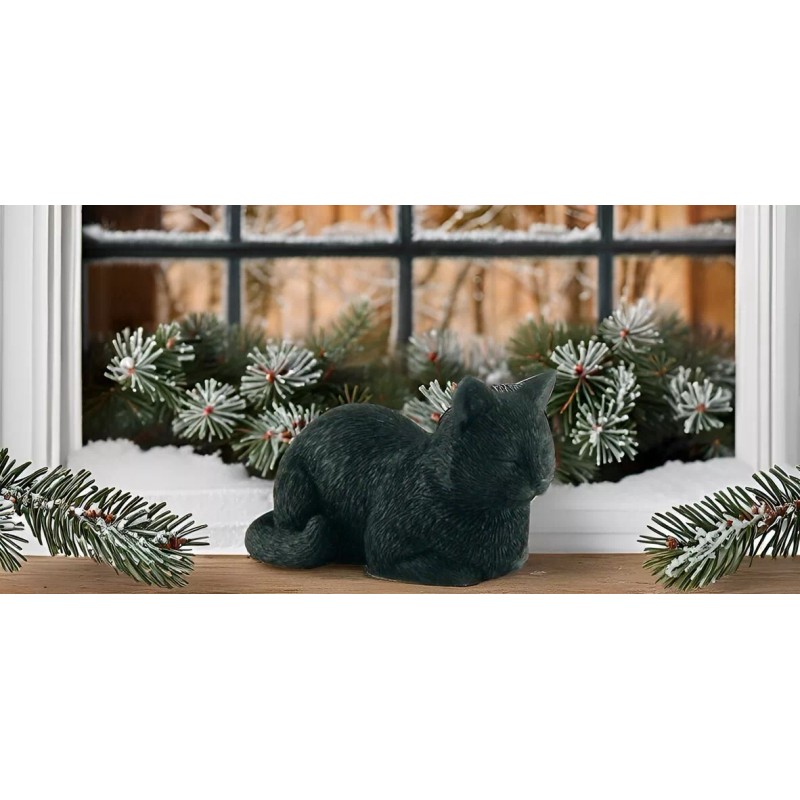 3" Black Cat Sleeping Hand Painted Mini Figurine Statue Sculpture