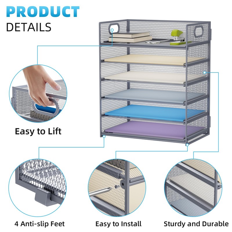 Marbrasse 6 Tier Paper Organizer Letter Tray - Mesh Desk