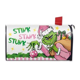 FBCOO Christmas Cartoon Character Mailbox Cover Magnetic Standard Size 21" x 19", Pink Xmas Stink Stank Stunk Decorative Post Letter Box Wrap Decor, Funny Winter Holiday Garden Yard Outdoor Decoration