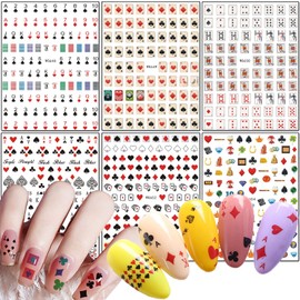 Playing Cards Nail Art Stickers, Interesting Nail Art Decals 3D Self-Adhesive Nail Sticker Design Holographic Funny Playing Cards Nail Decal for Women Girls Manicure Decoration Lucky Nail Art Tips
