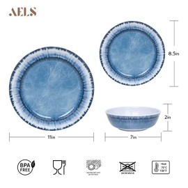 AELS Melamine Dinnerware Set of 12 Pcs Dinner Dishes Set for Indoor and Outdoor Use, Dishwasher Safe, Lightweight Unbreakable, Navy Blue