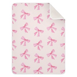 Xigua Pink Bow Baby Blanket - Cotton, Lightweight, Soft Receiving & Swaddling Blanket for Infants, Crib, Stroller, Nursery - 30x40 Inch