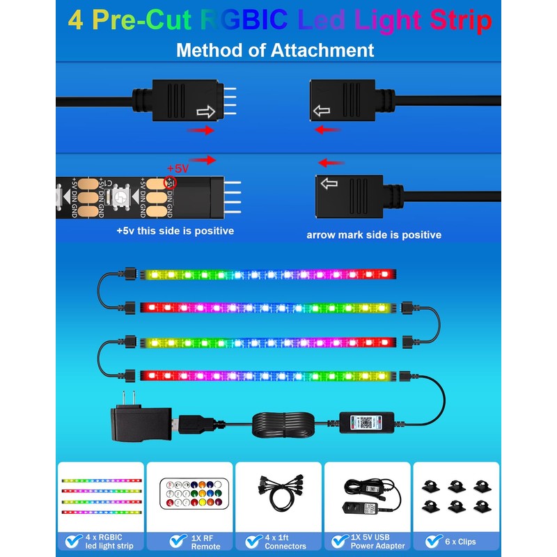 LED Strip Lights 4 Pre-Cut RGB Led Light Strip With
