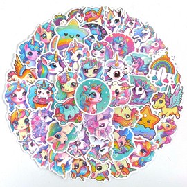 Ychsring Rainbow Unicorn Stickers - 50 Pcs Waterproof Vinyl Stickers for Water Bottle, Scrapbook, Laptop, Journal - Cute Kawaii Animal Stickers for Girls, Kids & Adults