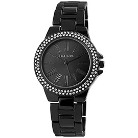 Excellanc 1800140 Women's Watch Link Strap Metal Rhinestone Folding Clasp Analogue Quartz, black, Bracelet