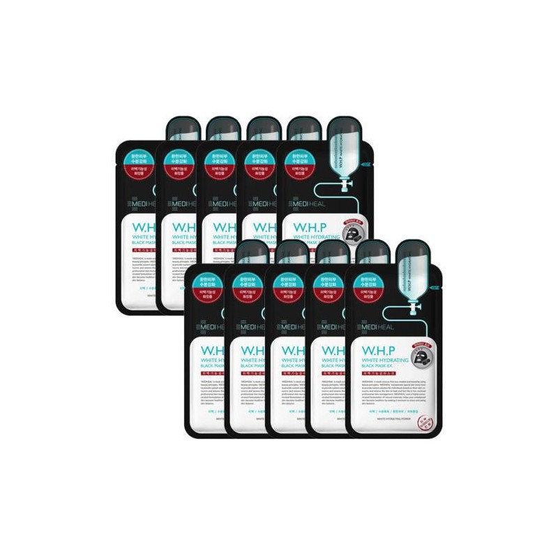 MEDIHEAL W.H.P White Hydrating Black Mask EX Set (10 masks)