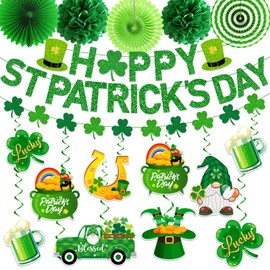 St Patricks Day Decorations, Saint Patricks Day Decorations includes Happy St Patricks Day Banner Shamrock Garland Hanging Swirs and Tissue Pom Poms, St Patricks Day Decorations for Office Home