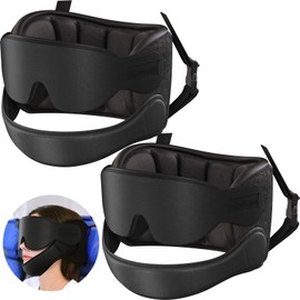 SARISUN Airplane Pillow, Travel Pillows for Airplanes with Sleep Eye Mask, 360° Airplane Pillow for Long Flights, Car Road Trip, Car Headrest, Stop Bobblehead, Combo with Chin Strap,2-Pack Black