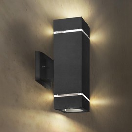 ASD 2 Light Square LED Indoor & Outdoor Wall Light Fixture | 18W 1180LM 3000K-5000K 100-277V Cylinder Up Down Lights | Dimmable Front Door, Porch, Patio Exterior Wall Sconce | Ringed Black, ETL