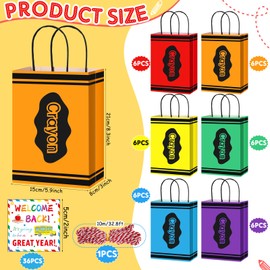 TaoBary 36 Sets Back to School Gift Bags Teacher Appreciation Gifts Paper Bags with Handle Crayon Pencil Notebook Apple Line with Inspirational Cards for Students Gifts Supplies(Crayon Style)