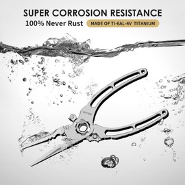 Hikolit 7.5” Titanium Fishing Pliers, Saltwater Fishing Pliers with Leather Sheath and lanyard, Never Rust Hook Remover and Split Rings, Fishing Gifts for Man