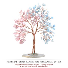 mookaitedecor Rose Quartz & Aquamarine Crystal Tree of Life Healing Crystal Money Tree with Agate Slice Base, Pink Blue Crystal Tree Good Luck Crystal Gift for Women Feng Shui Ornament Wedding Gift
