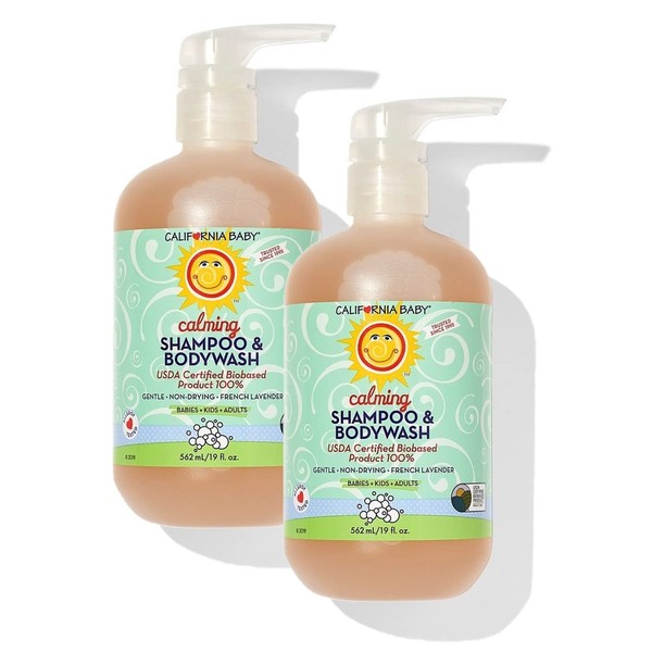 California Baby Calming Lavender Shampoo and Body Wash | 100% Plant-Based (USDA Certified) | Allergy Friendly | Baby Soap and Toddler Shampoo for Dry, Sensitive Skin | 562 mL / 19 fl. oz (Pack of 2)