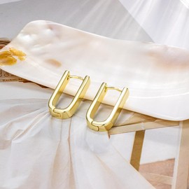 14K Gold Plated Hoop Earrings for Women Trendy Small Chunky Gold Earrings Hypoallergenic Sterling Silver Post Small Square Thick Huggie Hoops Earring for Jewelry Gift