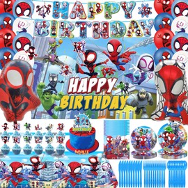 Birthday Party Decorations Set Include Happy Birthday Banner, Latex Balloons, Tablecloth, Paper Tableware, Cupcake Toppers, Backdrop for Teen (10 Guest)