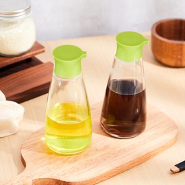 LOYIM 2 Pcs 9.6 OZ Soy Sauce Dispenser Large Glass Cruet Dispenser for Olive Oil Vinegar Soy Sauce Containers Oil and Vinegar Bottle Set for Kitchen Cooking Barbecue(Green)