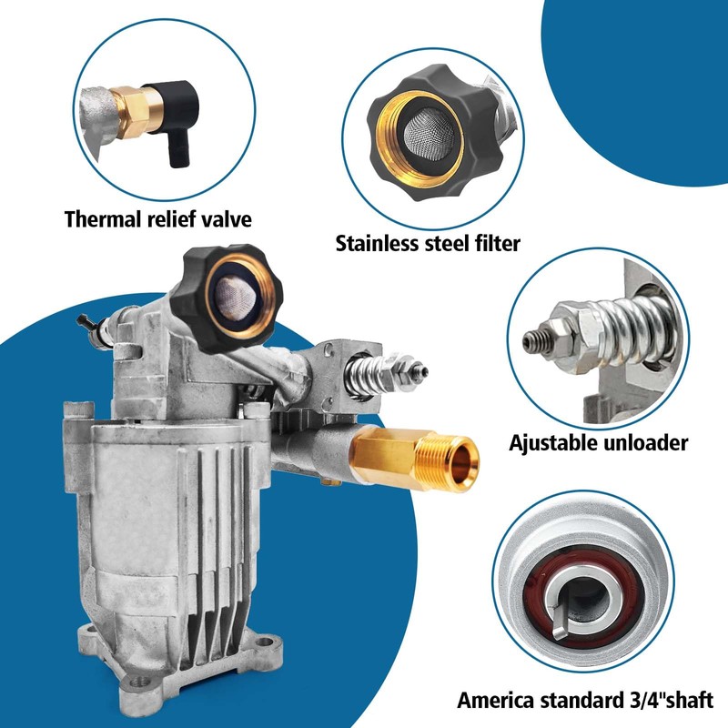 3400PSI Horizontal Pressure Washer Pump, 3/4" Shaft Power Washer Pump
