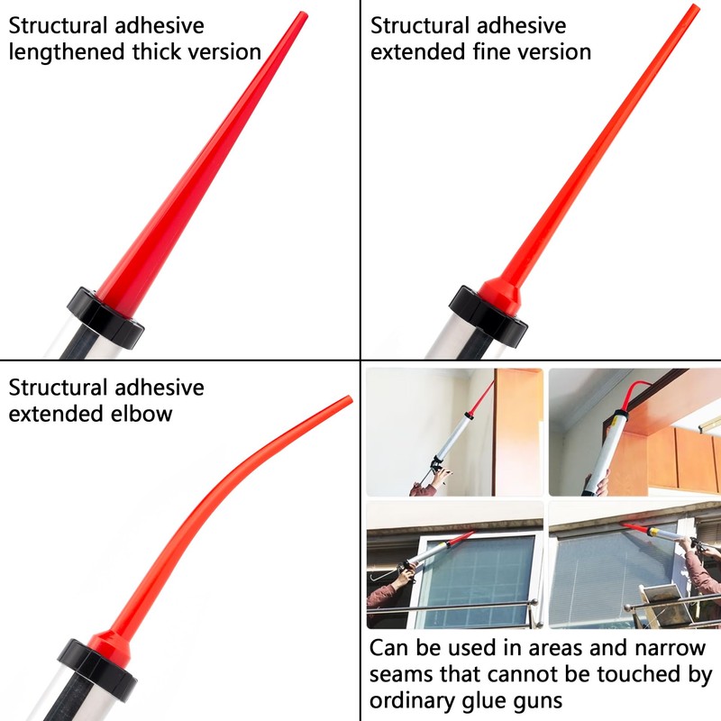 手持コーキングガン糊口延長管、3本、赤色、曲げ