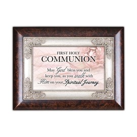 First Holy Communion Bless You Spiritual Journey Burlwood Italian Style Music Box Plays Ave Maria