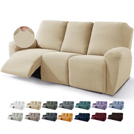 JIVINER 8-Piece Recliner Sofa Covers Stretch Jacquard Couch Covers for Reclining Slipcovers for Living Room 3 Cushion Soft Recliner Protector with Pocket (Sofa Recliner, Light Beige)