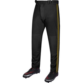 Exxact Sports Proline Full Length Baseball Pants Youth & Adult with Stripes, Relaxed Fit Open Bottom Men/Boys Baseball Pants (Black/Gold, AL)