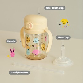 Korean-Made MOYUUM PPSU Straw Cup 6oz – Leak Proof No Spill Toddler Training Cup with Handle (Yellow)