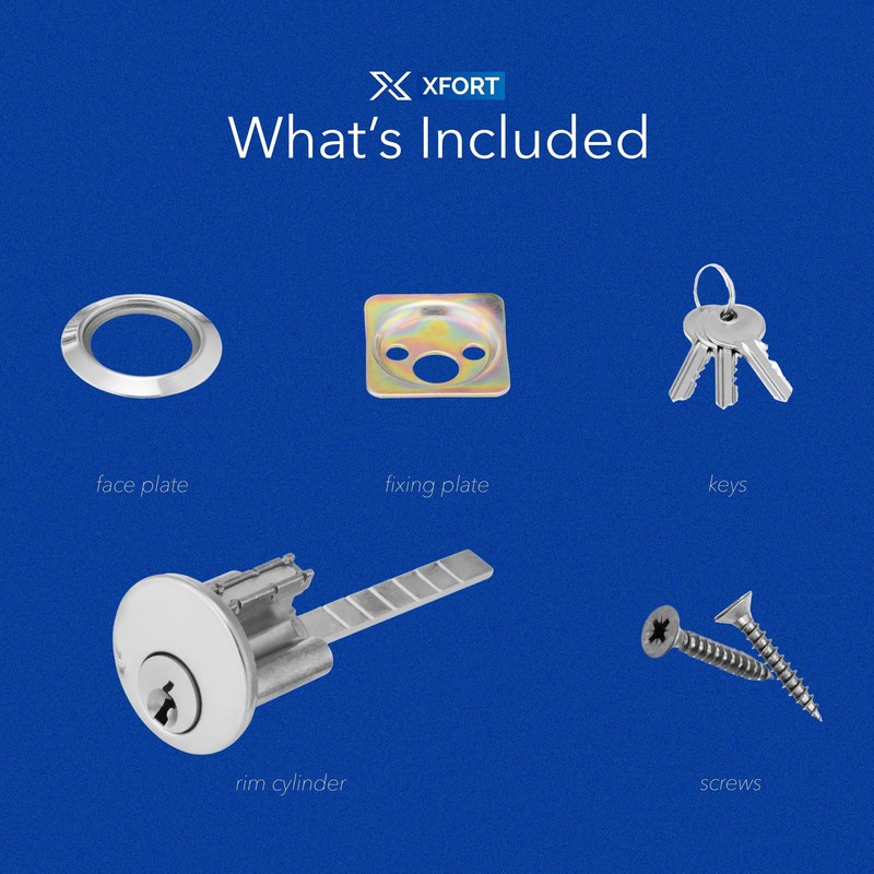 XFORT Polished Chrome Rim Cylinder, Security 5 Pin Rim Cylinder