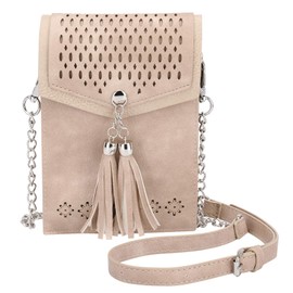 seOSTO Womens Small Crossbody Bag, Tassel Cell Phone Purse Holder Wallet (Beige(Metal Chain))