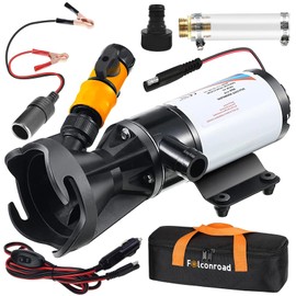 Macerator Pump for RV with Storage Bag, 12V 12GPM RV Macerator with Quick-Release, Sewage Pump with Garden Hose Discharge Port for Marine, Campers, Kitchen, and Bathroom